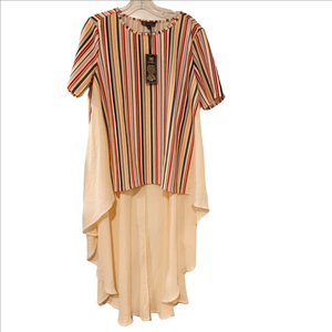 DG2 By Diane Gilman Dramatic Hi-Low Crepe Colorblock Top CREAM L